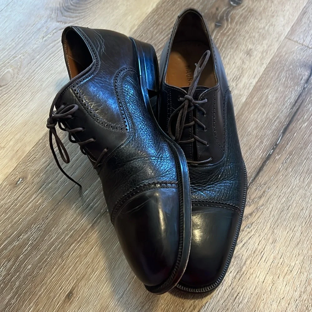 Men's Magnanni Dress Shoes Dark Brown Wing Tip Leather Made In Spain Sz 9